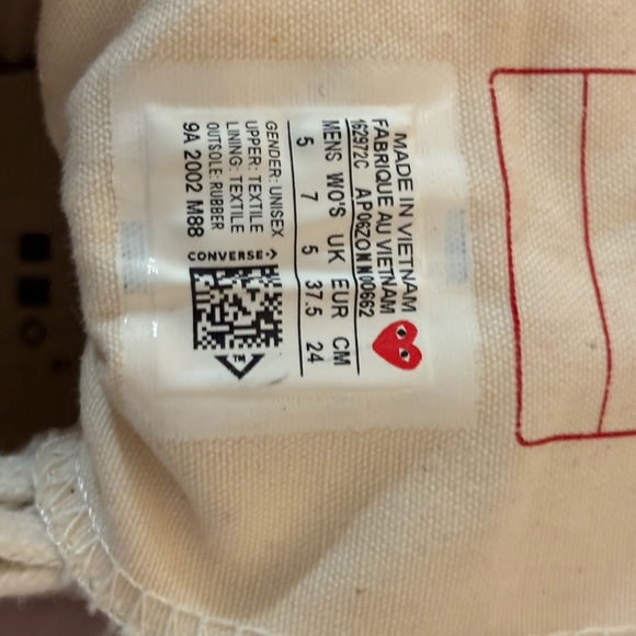 Comme des Garcons Cream Textile Sneakers with Red Heart - Picture 3 of 6
